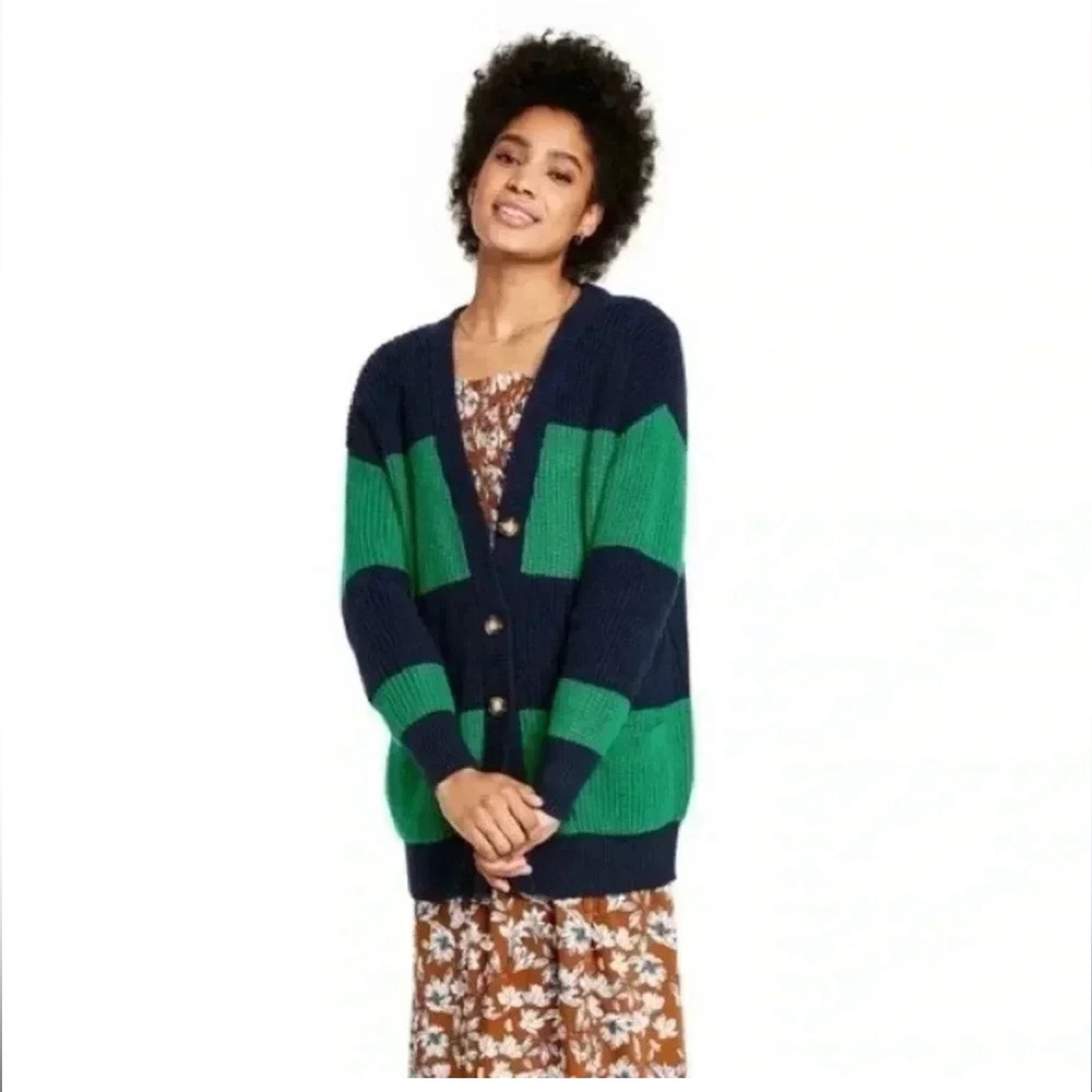 La Ligne navy and forest green cardigan. Size medium